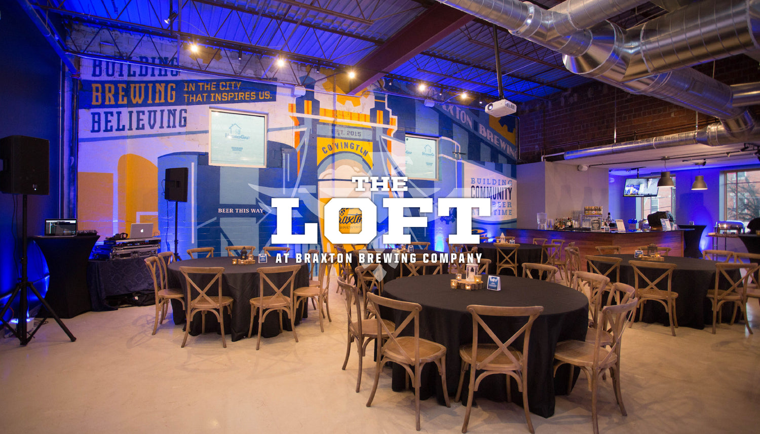 The Loft set up for a seated event.